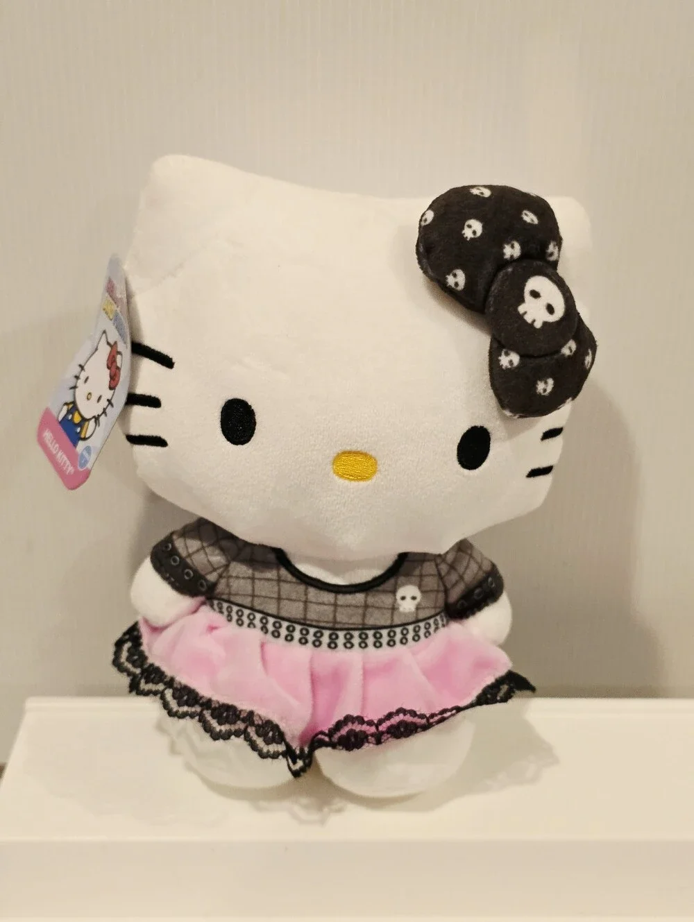 Hello Kitty Punk Halloween with Black Skeleton Bow Stuffed Animal Plush New